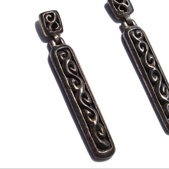 Vintage Sterling Silver Rectangle Dangle Earrings - Picture 2 of 5